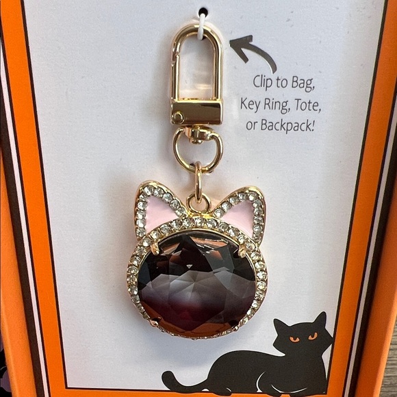 Sleek Black Cat w/ Rhinestones Bag Charm - Picture 2 of 6
